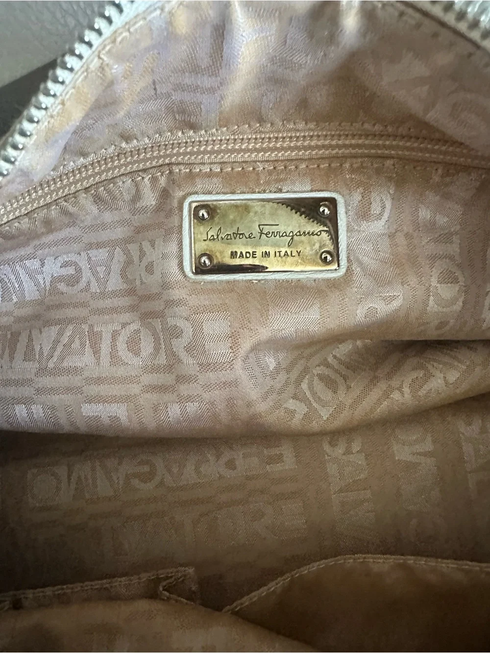 Salvatore Ferragamo Cream Pebbled Leather Top-Handle Tote - Picture 8 of 13